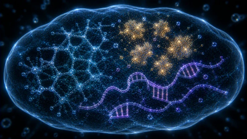 異なる構造が内側に分かれて存在する原始細胞のAI生成画像(創作画像)