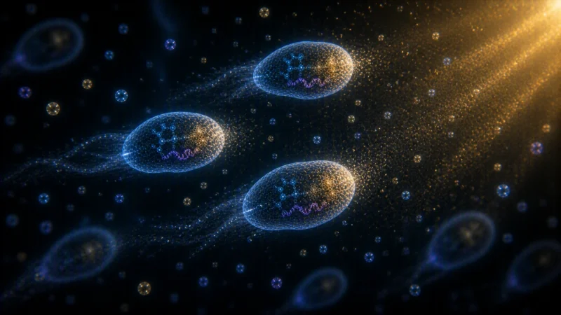 光の刺激に反応して同じ動きをする原始的単細胞のAI生成画像(創作画像)