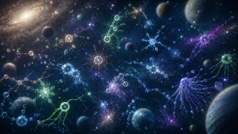 多様な生命が広がる宇宙のAI生成画像(創作画像)