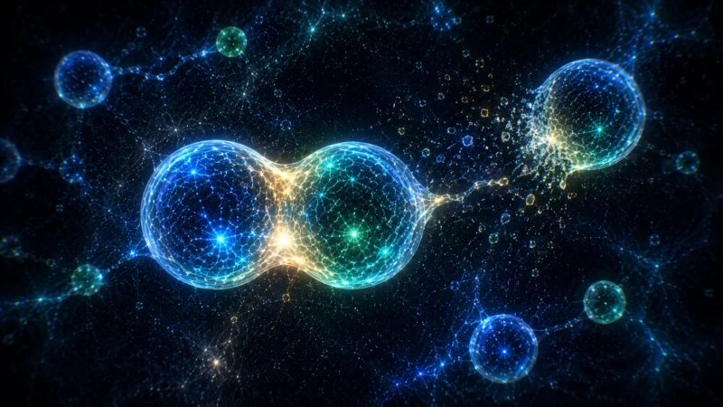 離れると崩れる細胞のAI生成画像（創作画像）。