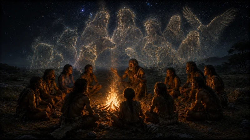 神話を語る共同体のAI生成画像(創作画像)