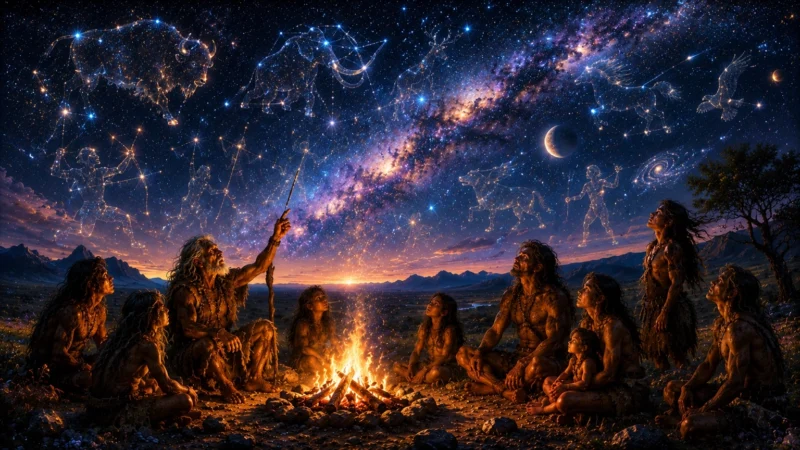 星座を見出す人類のAI生成画像(創作画像)