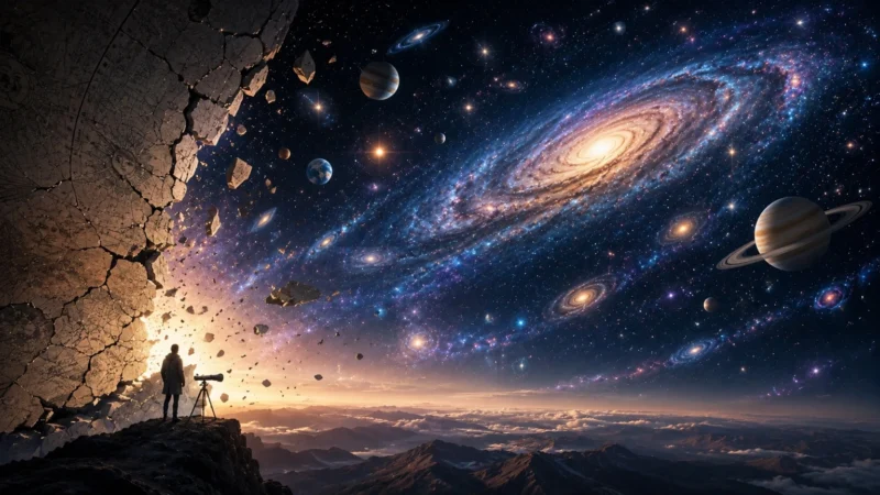 閉じた世界の向こうに、無限に広がる宇宙のAI生成画像（創作画像）