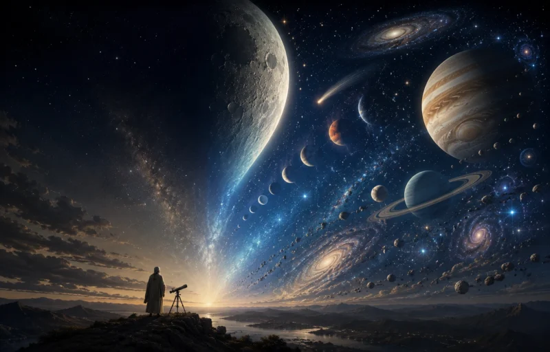 宇宙へ視野を広げる知性のAI生成画像(創作画像)