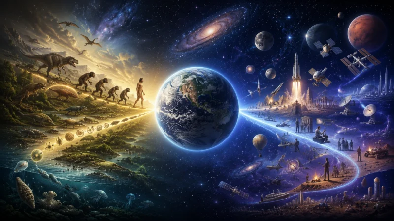 宇宙の中に位置づく生命のAI生成画像（創作画像）