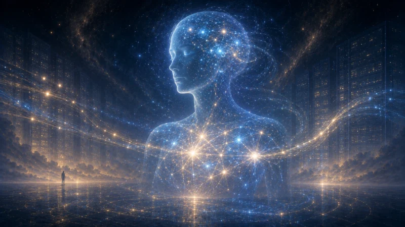 学習する人工知性の象徴的情景のAI生成画像（創作画像）