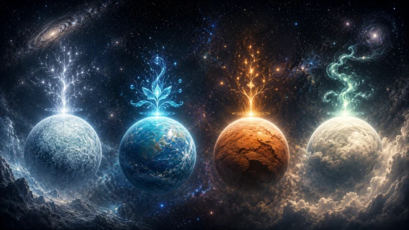 異なる惑星に宿る知性の芽のAI生成画像(創作画像)