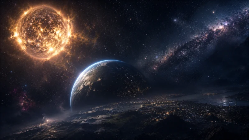 老いゆく恒星と静かな文明のAI生成画像（創作画像）