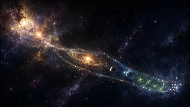 宇宙に刻まれる歩みのAI生成画像（創作画像）