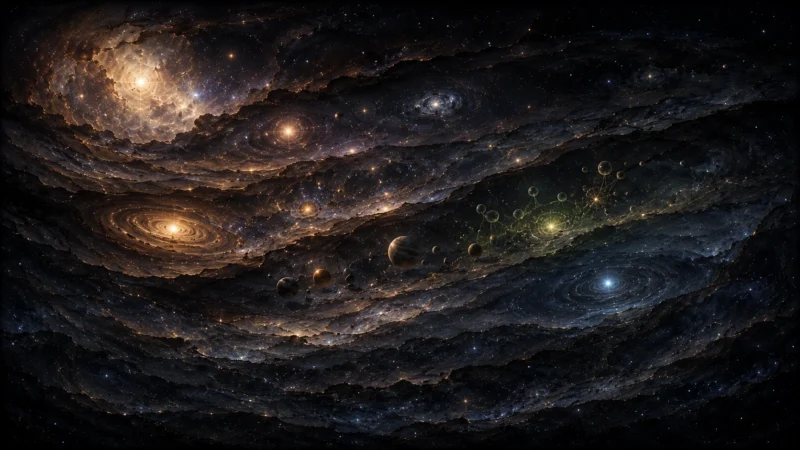 宇宙の層に刻まれる出来事のAI生成画像（創作画像）