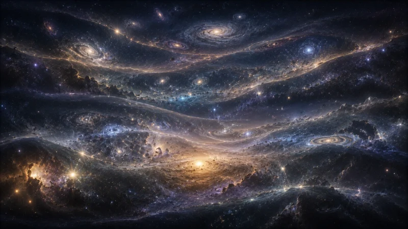 積み重なる宇宙史のAI生成画像（創作画像）