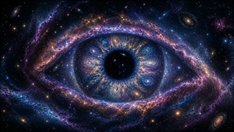 宇宙そのものの巨大な瞳のAI生成画像（創作画像）