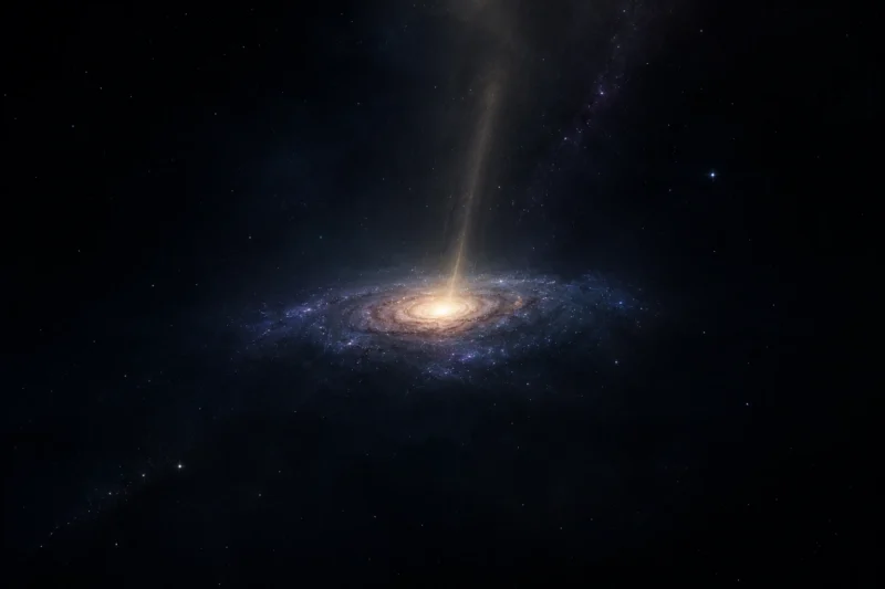 静かな宇宙に残る一筋の光のAI生成画像（創作画像）